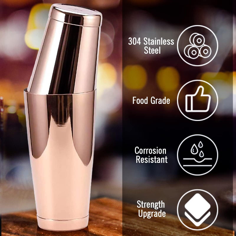SuproBarware Stainless Steel Pro Boston Shaker - 2 Piece Unweighted 18oz & Weighted 28oz Martini Drink Shaker Kit for Bartender - Copper - Image 4